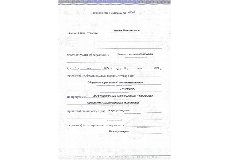 Диплом профессиональной переподготовки Управление персоналом в международной организации 3