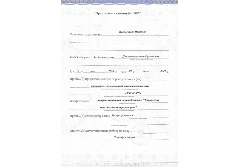 Диплом профессиональной переподготовки Управление персоналом на транспорте 3