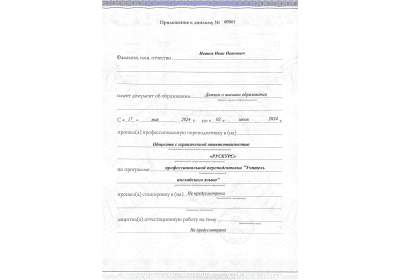 Диплом профессиональной переподготовки Учитель английского языка 3