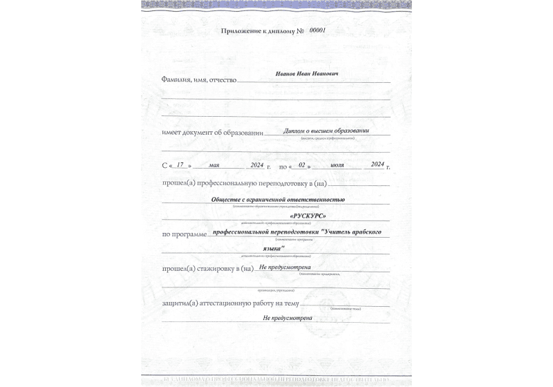 Диплом профессиональной переподготовки Учитель арабского языка 3