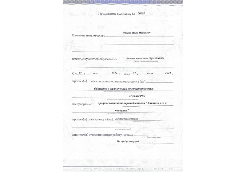 Диплом профессиональной переподготовки Учитель изо и черчения 3