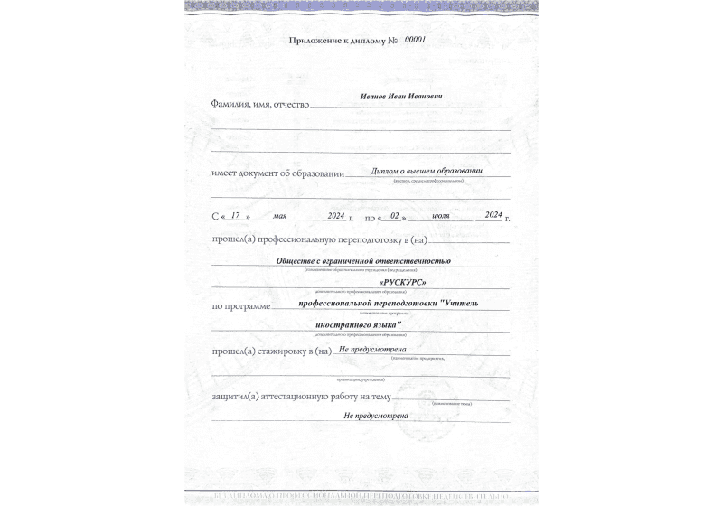 Диплом профессиональной переподготовки Учитель иностранного языка 3