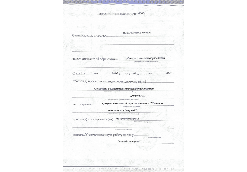 Диплом профессиональной переподготовки Учитель технологии (труда) 3