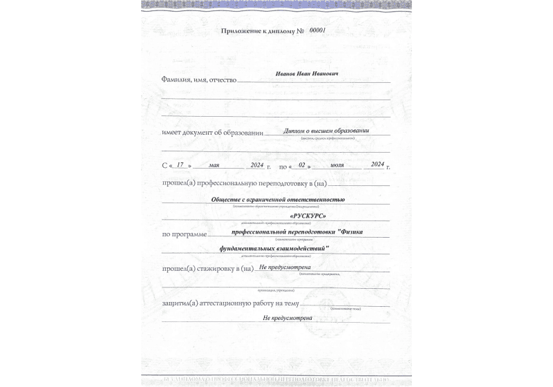 Диплом профессиональной переподготовки Физика фундаментальных взаимодействий 3