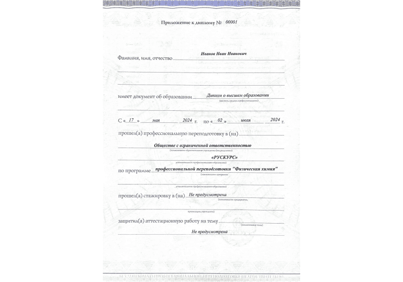 Диплом профессиональной переподготовки Физическая химия 3