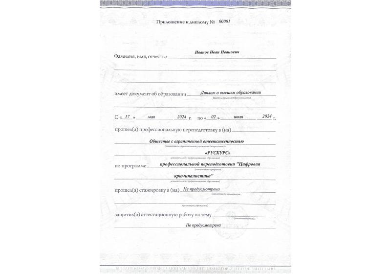 Диплом профессиональной переподготовки Цифровая криминалистика 3