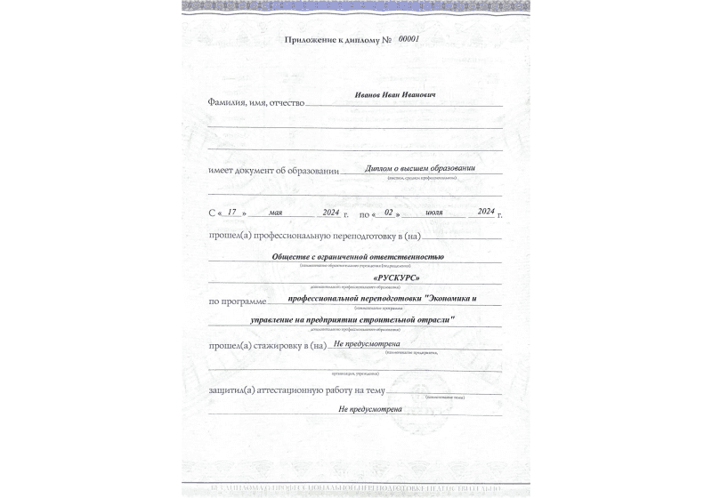 Диплом профессиональной переподготовки Экономика и управление на предприятии строительной отрасли 3