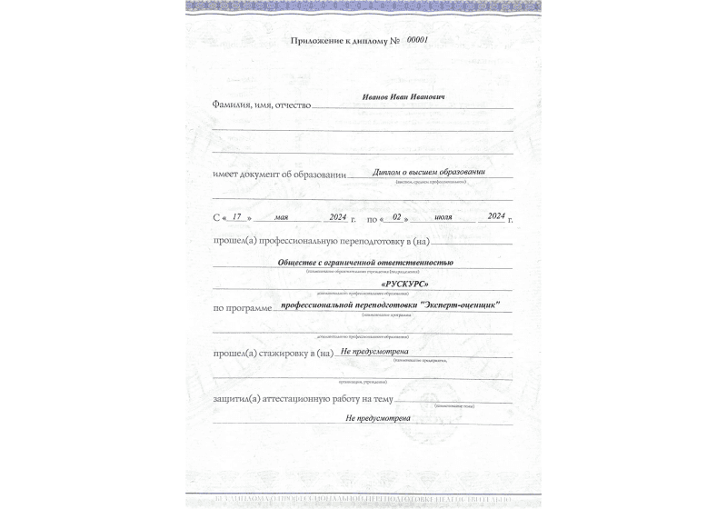Диплом профессиональной переподготовки Эксперт-оценщик 3
