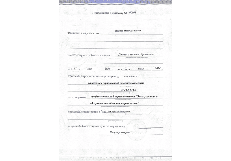 Диплом профессиональной переподготовки Эксплуатация и обслуживание объектов нефти и газа 3