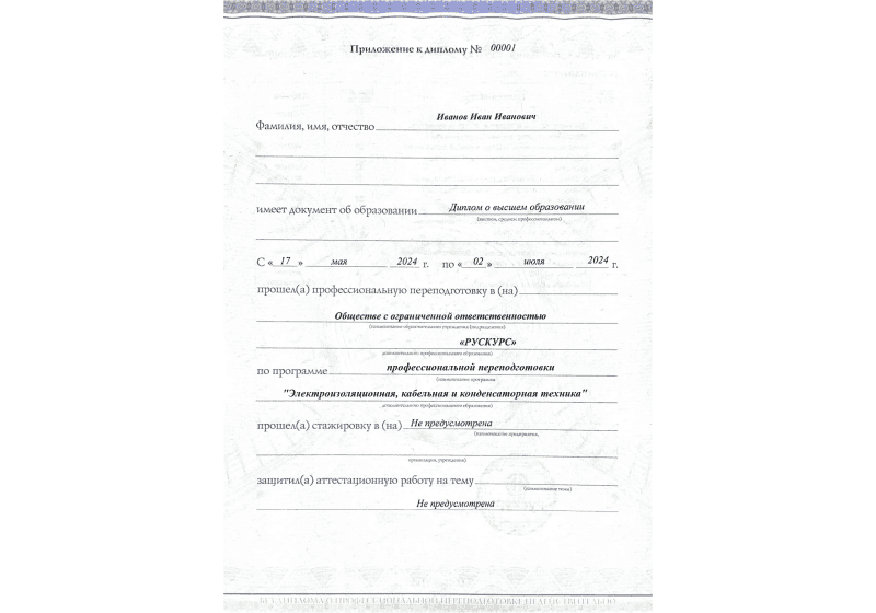 Диплом профессиональной переподготовки Электроизоляционная, кабельная и конденсаторная техника 3