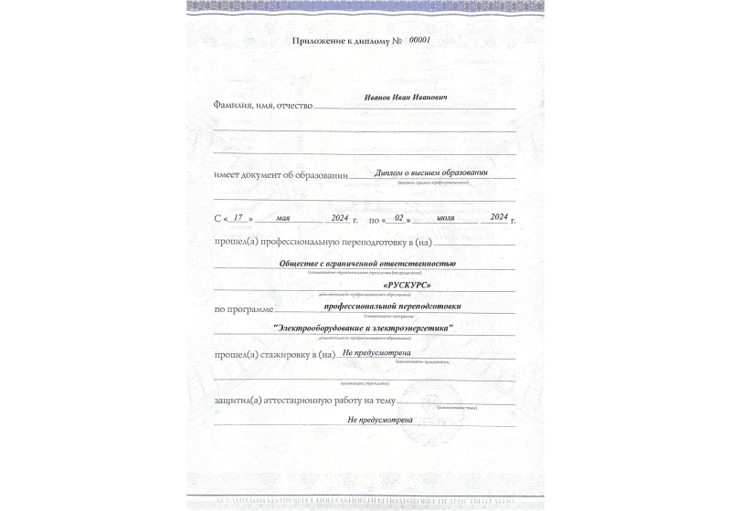 Диплом профессиональной переподготовки Электрооборудование и электроэнергетика 3