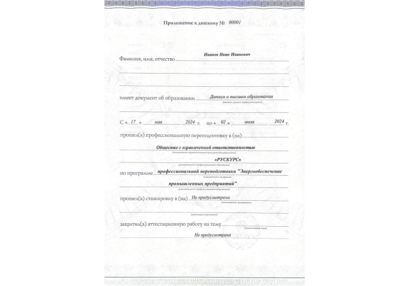 Диплом профессиональной переподготовки Энергообеспечение промышленных предприятий 3