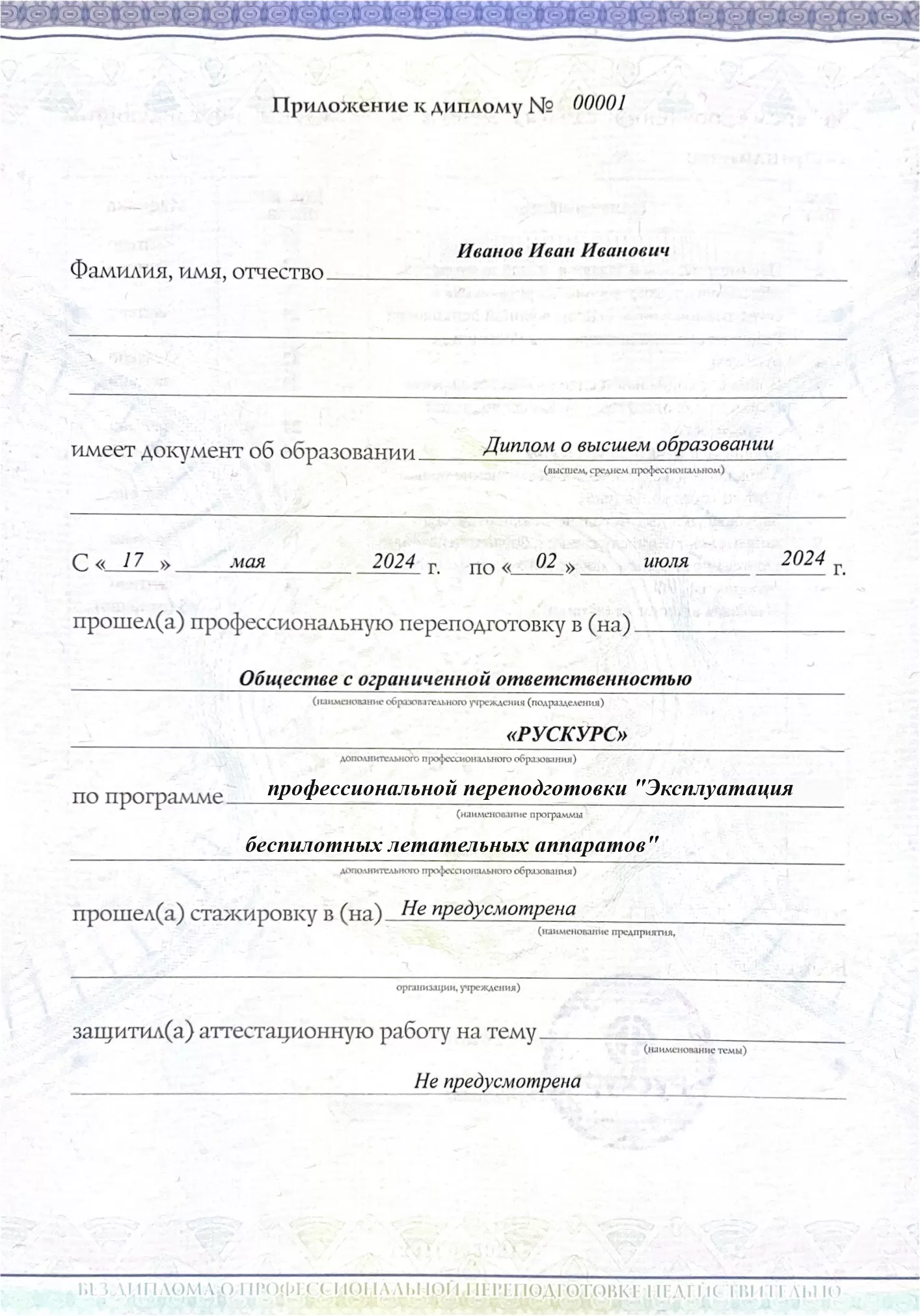 Диплом профессиональной переподготовки Эксплуатация беспилотных летательных аппаратов 3